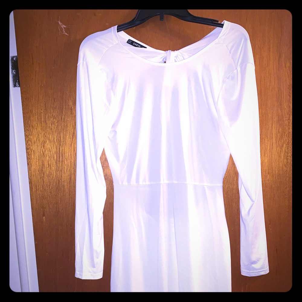 All white backless dress